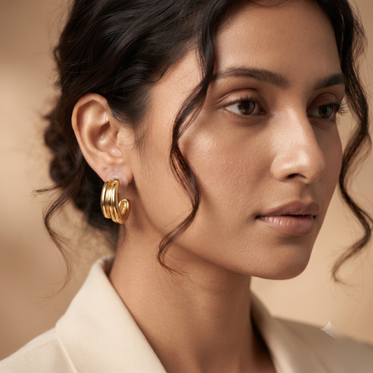 Gold Plated Brass Twisted Curved Hoop Earrings
