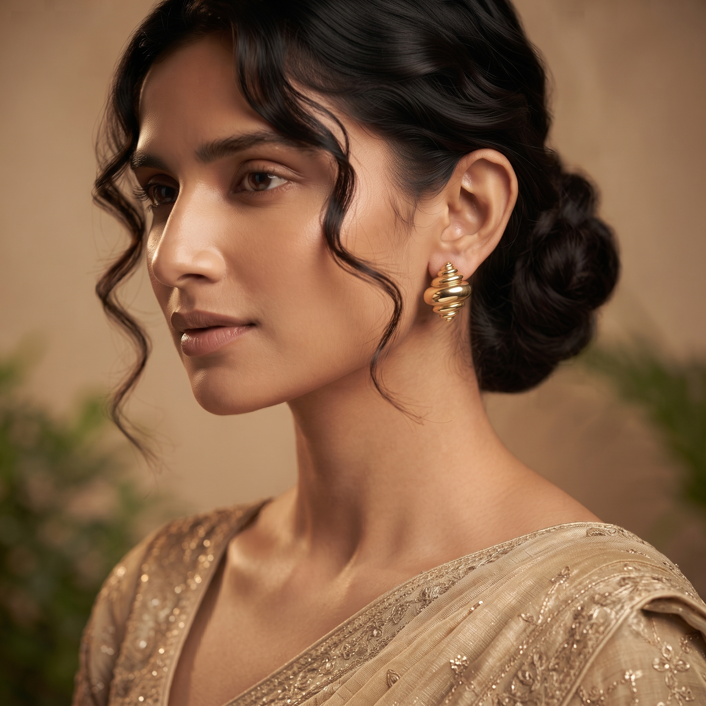 Gold Plated Brass Seashell Spiral Stud Earrings