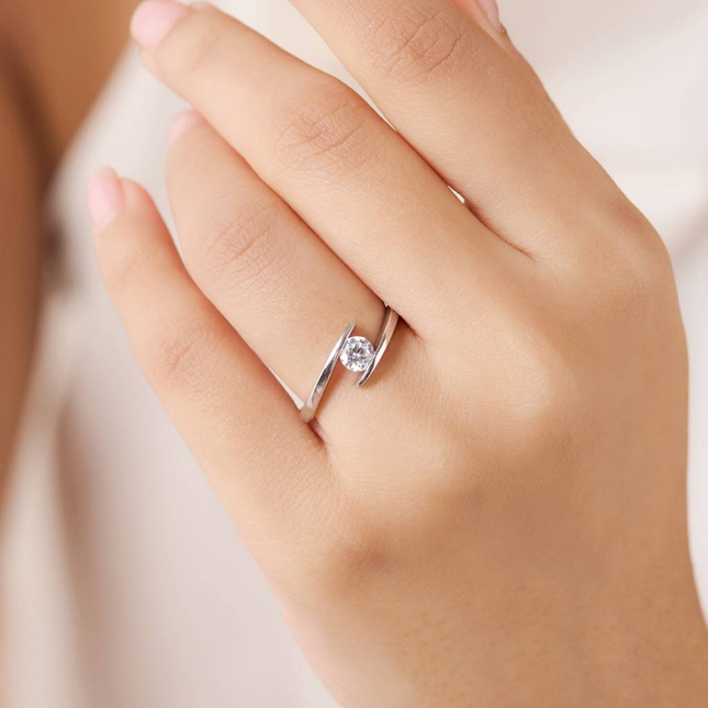 Minimal Open Solitaire CZ Ring in Silver Finish