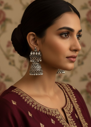 Multi Layer Oxidized Jhumka Earrings By 2wist Designs