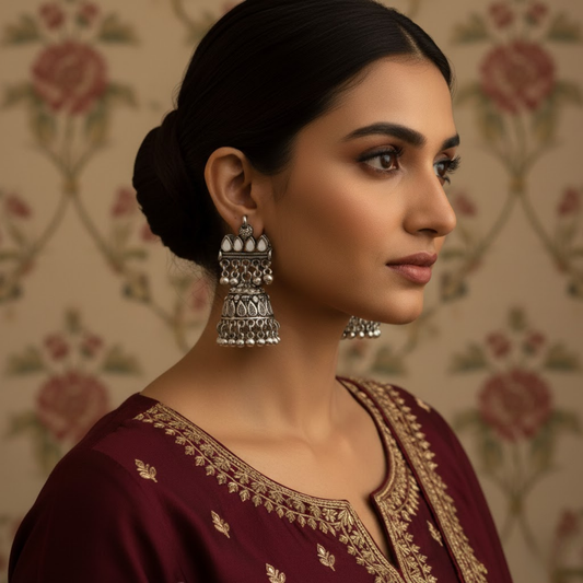 Multi Layer Oxidized Jhumka Earrings