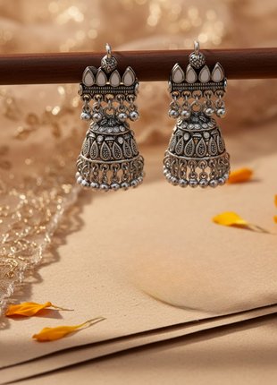 Multi Layer Oxidized Jhumka Earrings By 2wist Designs