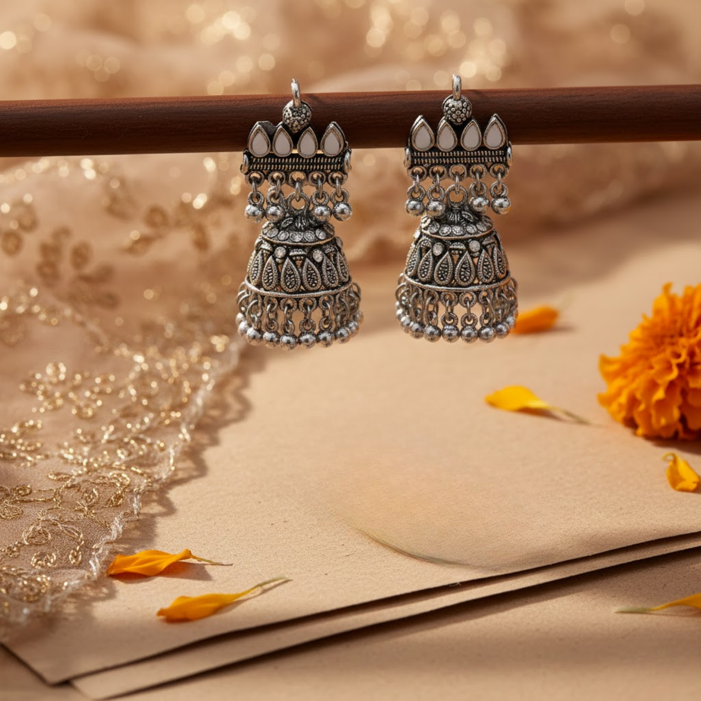 Multi Layer Oxidized Jhumka Earrings