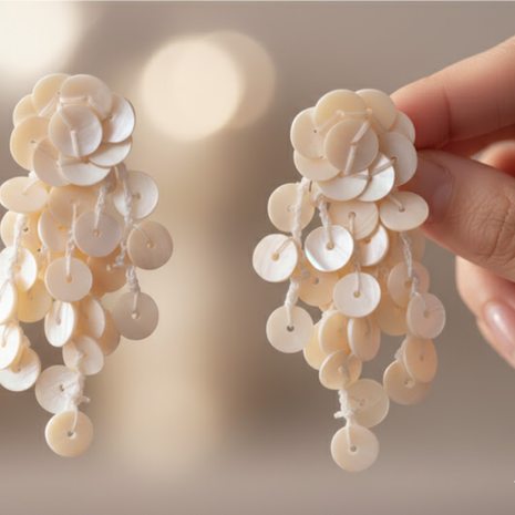 Mother Of Pearl Disc Fringe Earrings By 2wist Designs