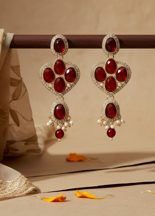 Red Stone Heart Earrings By 2wist Designs