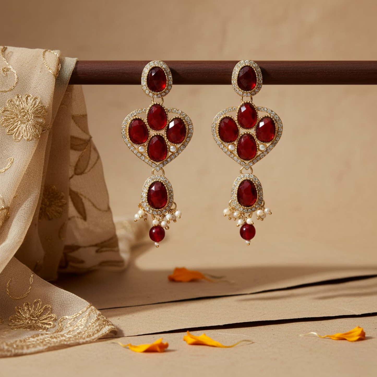 Red Stone Heart Earrings