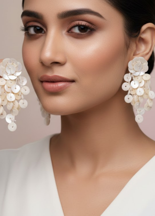 Mother Of Pearl Disc Fringe Earrings By 2wist Designs