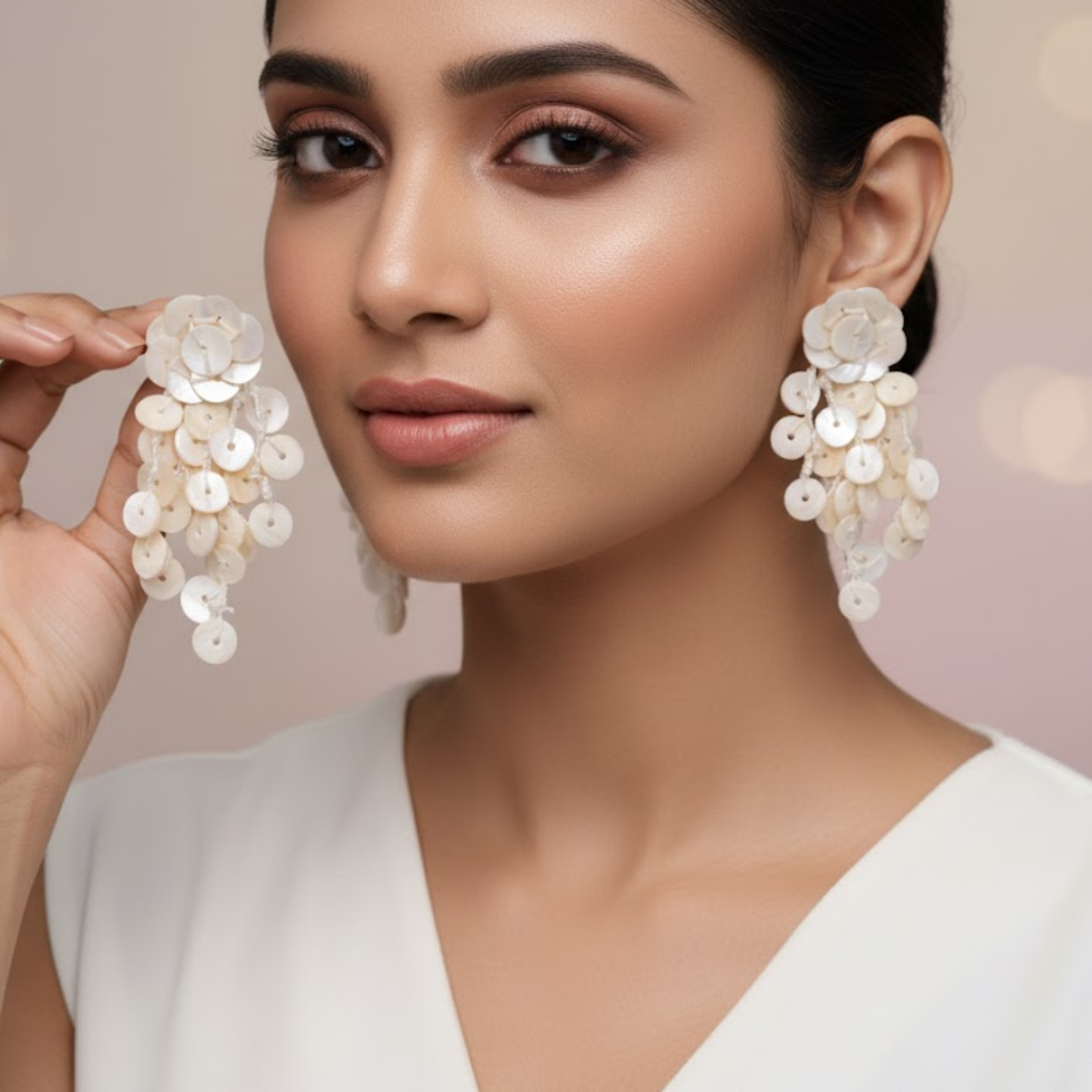 Mother Of Pearl Disc Fringe Earrings