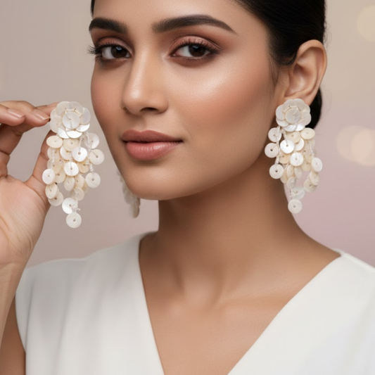 Mother Of Pearl Disc Fringe Earrings