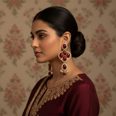 Red Stone Heart Earrings By 2wist Designs