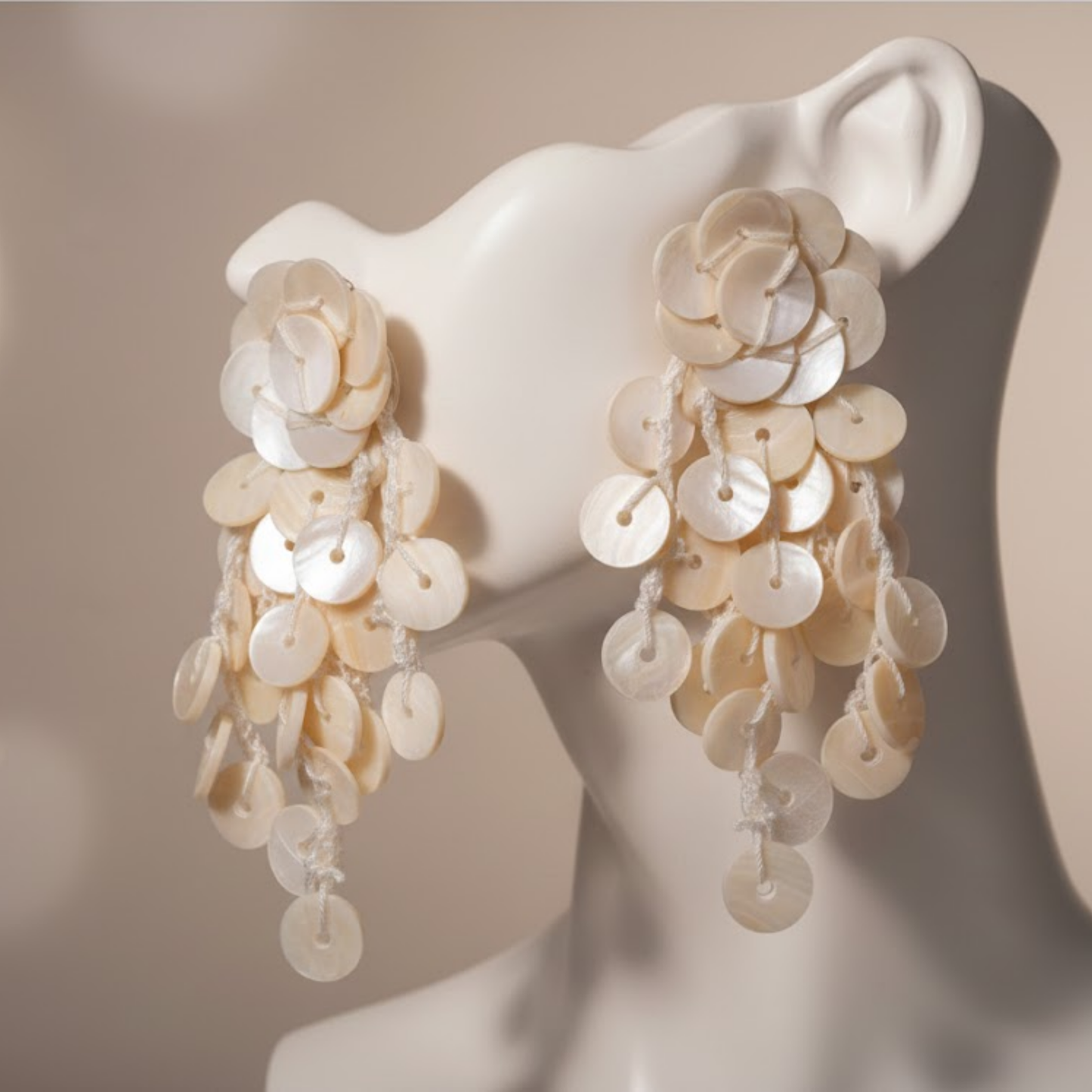 Mother Of Pearl Disc Fringe Earrings
