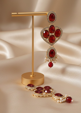 Red Stone Heart Earrings By 2wist Designs