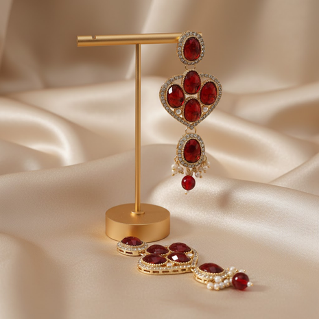 Red Stone Heart Earrings By 2wist Designs