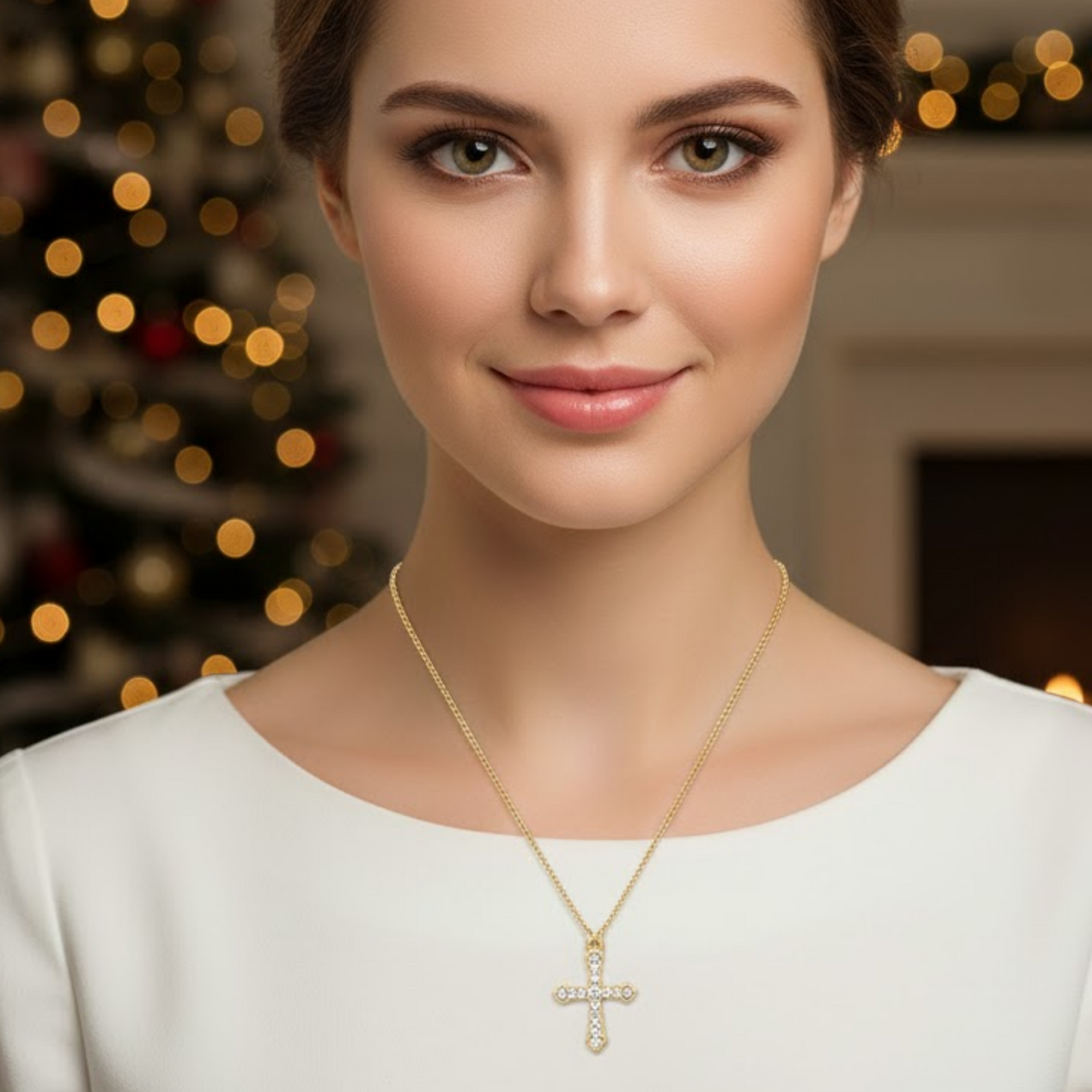 Crystal Cross Pendant Chain Necklace