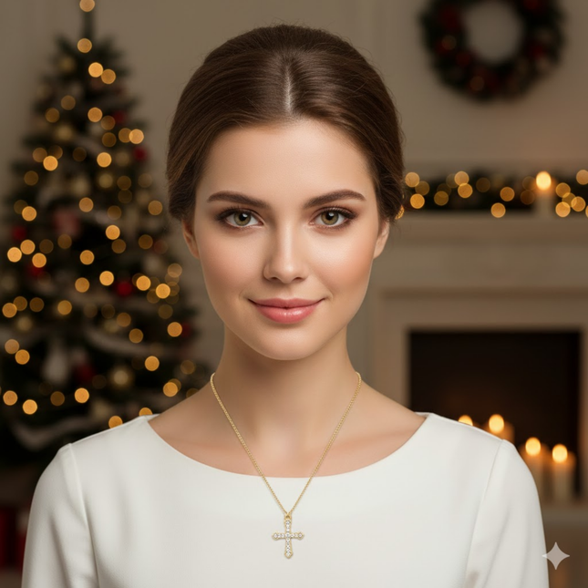 Crystal Cross Gold Plated Pendant Necklace