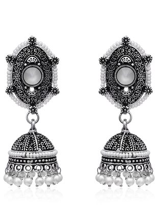 White Stone Pearl Jhumka Earrings By 2wist Designs