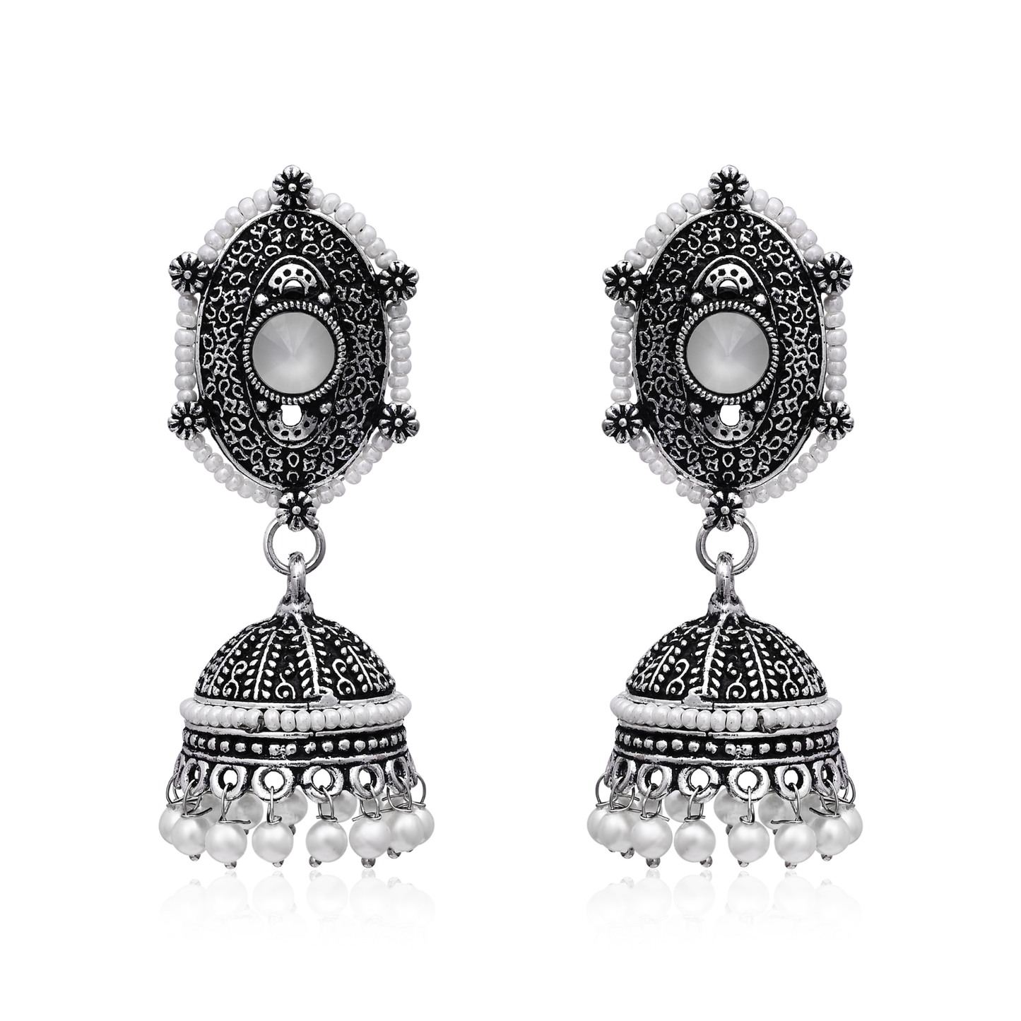 White Stone Pearl Jhumka Earrings