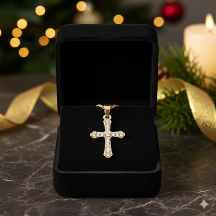 Crystal Cross Gold Plated Pendant Necklace