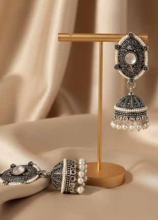 White Stone Pearl Jhumka Earrings By 2wist Designs