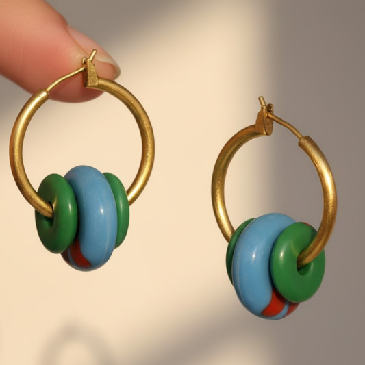 Gold Hoop Earrings With Resin Charms