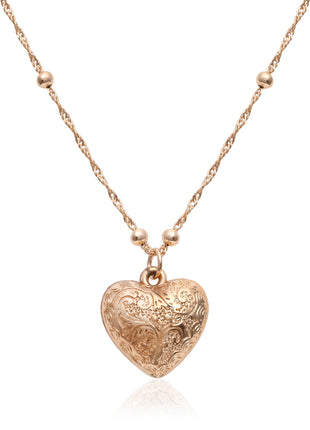 Rose Gold Heart Pendant Necklace with Twisted Satellite Bead Chain
