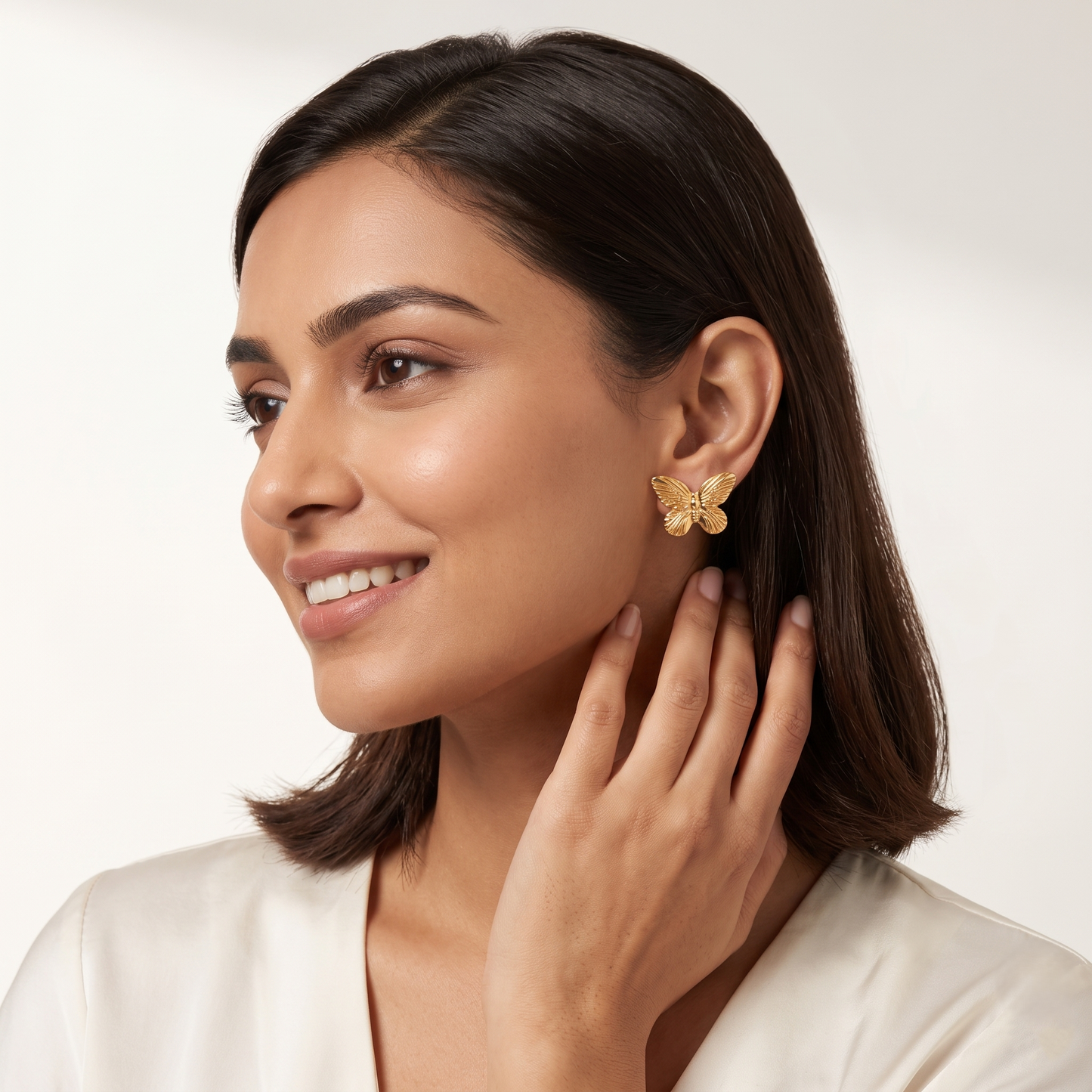 Gold Toned Brass Butterfly Necklace, Earrings And Charm Set