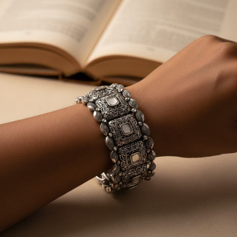 Geometric Oxidized Silver Cuff Bracelet By 2wist Designs