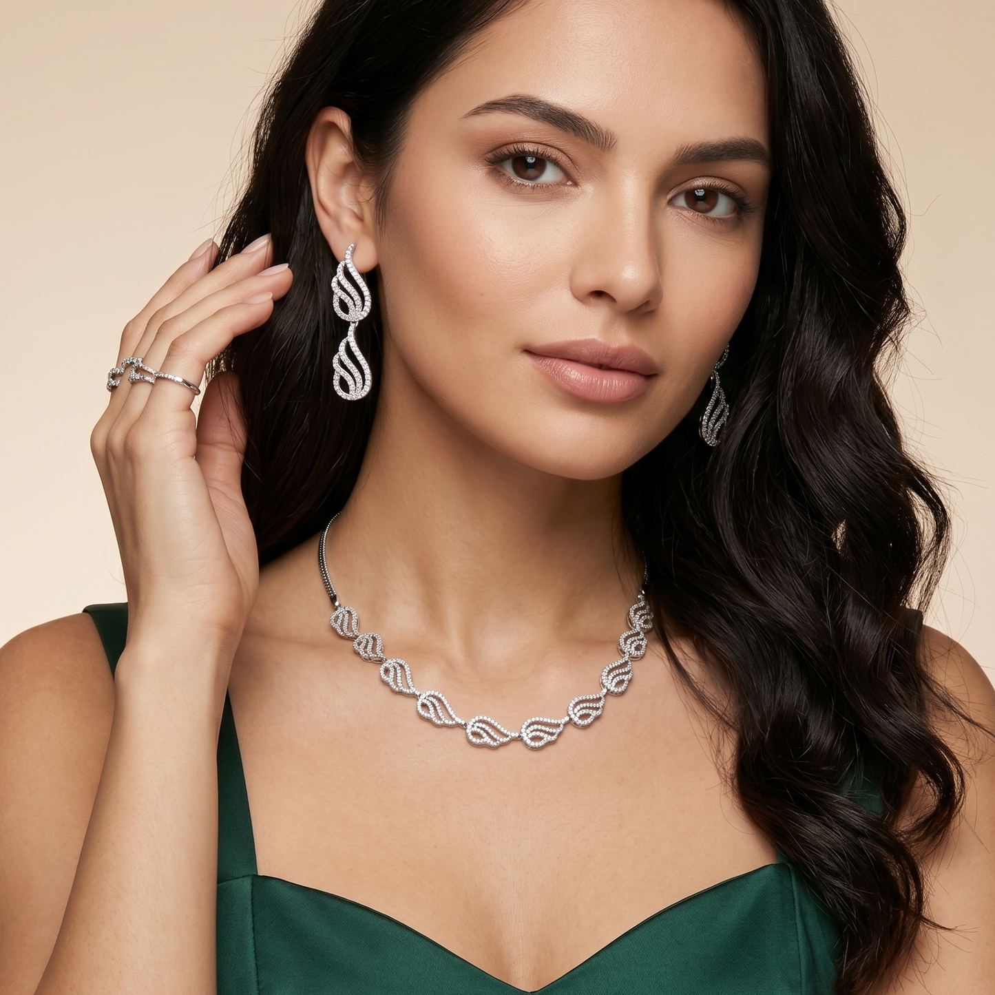 Gold-Tone Linked Oval Stone Necklace Set