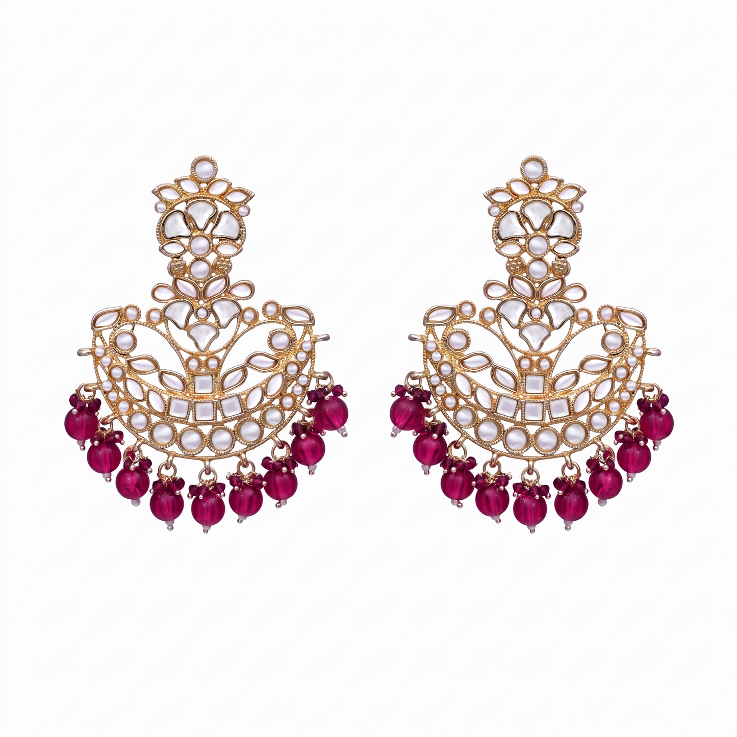 Dark Pink Chandbali Jhumka Earrings