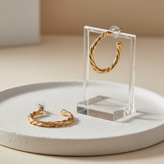 Chunky Rope Hoop Earrings Gold Tone