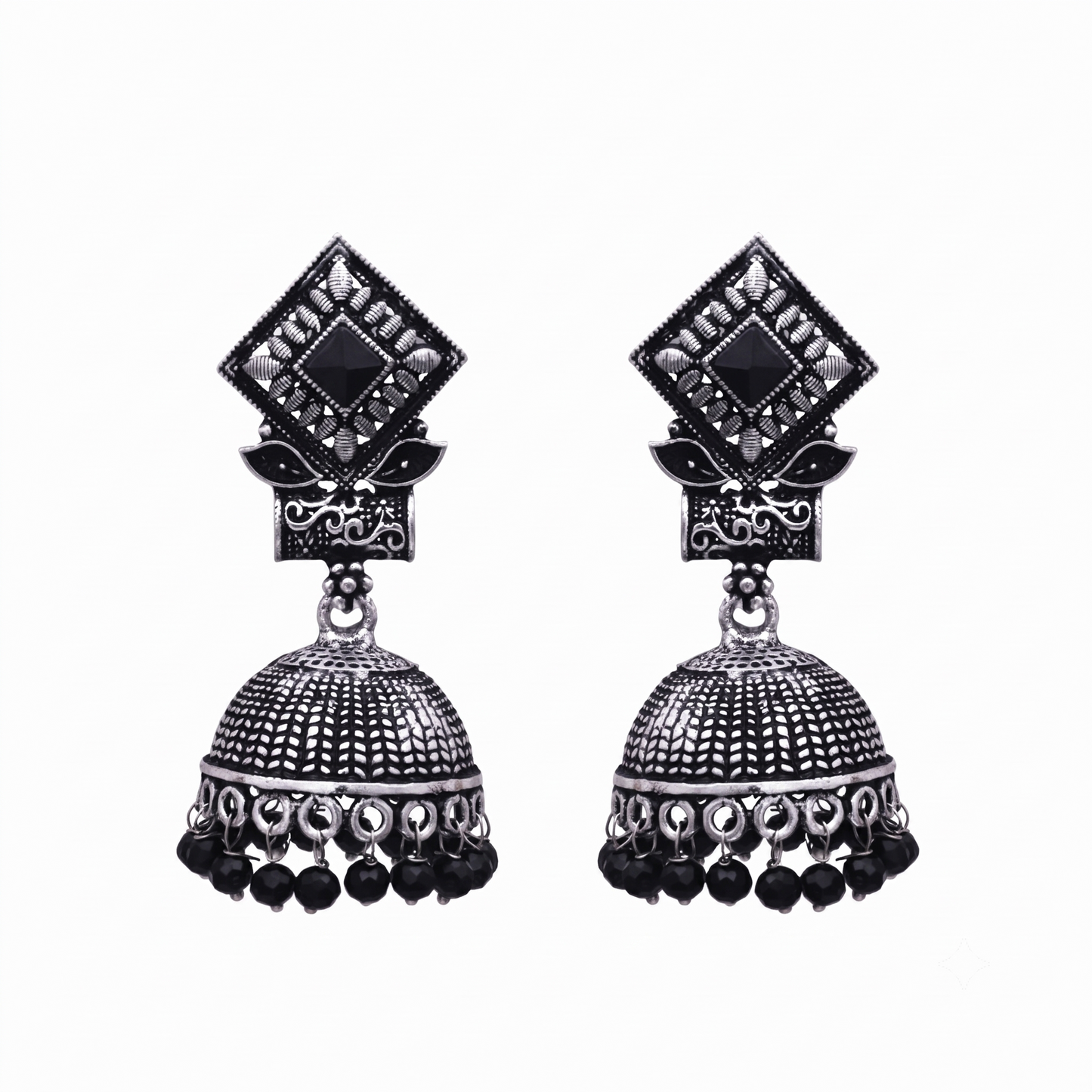 Black Stone Accent Jhumka Earrings