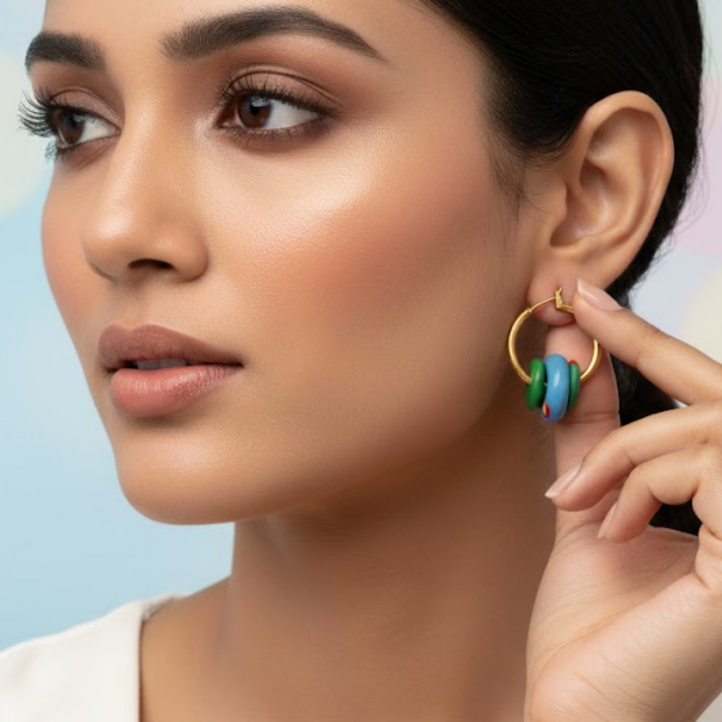 Gold Hoop Earrings With Resin Charms
