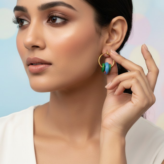 Gold Hoop Earrings With Resin Charms