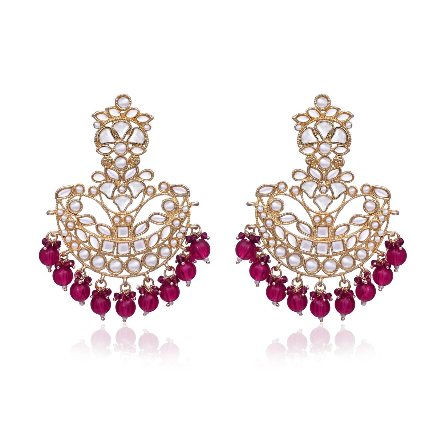Dark Pink Chandbali Jhumka Earrings