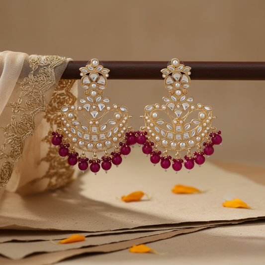 Dark Pink Chandbali Jhumka Earrings