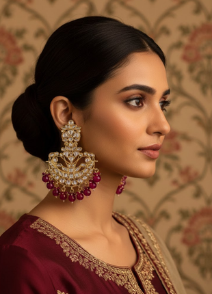 Dark Pink Chandbali Jhumka Earrings By 2wist Designs