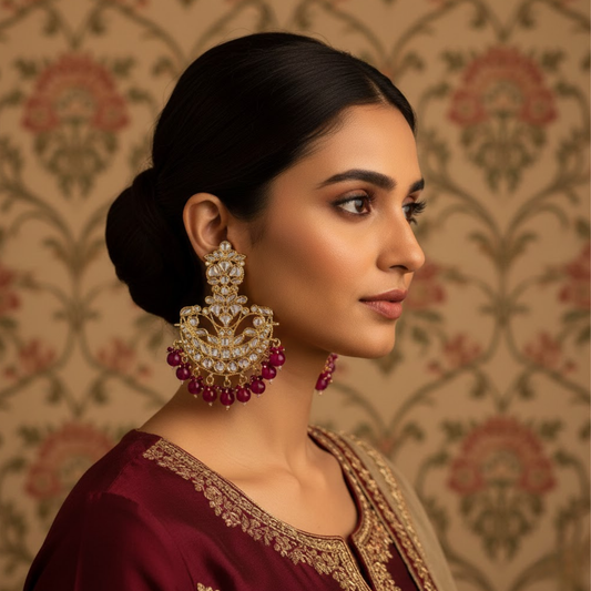 Dark Pink Chandbali Jhumka Earrings