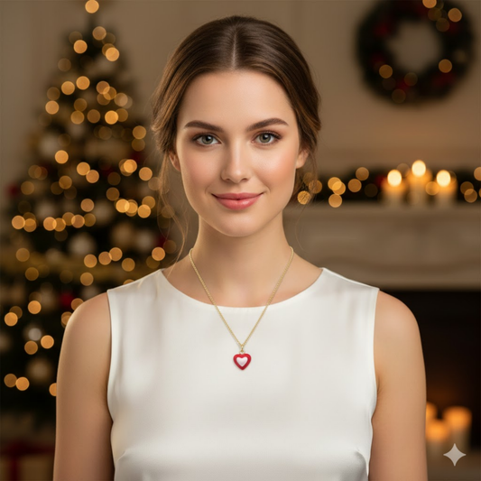Red White Enamel Heart Charm Necklace