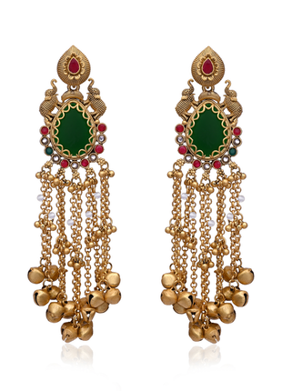 Long Green Maroon Stone Jhumka Earrings By 2wist Designs
