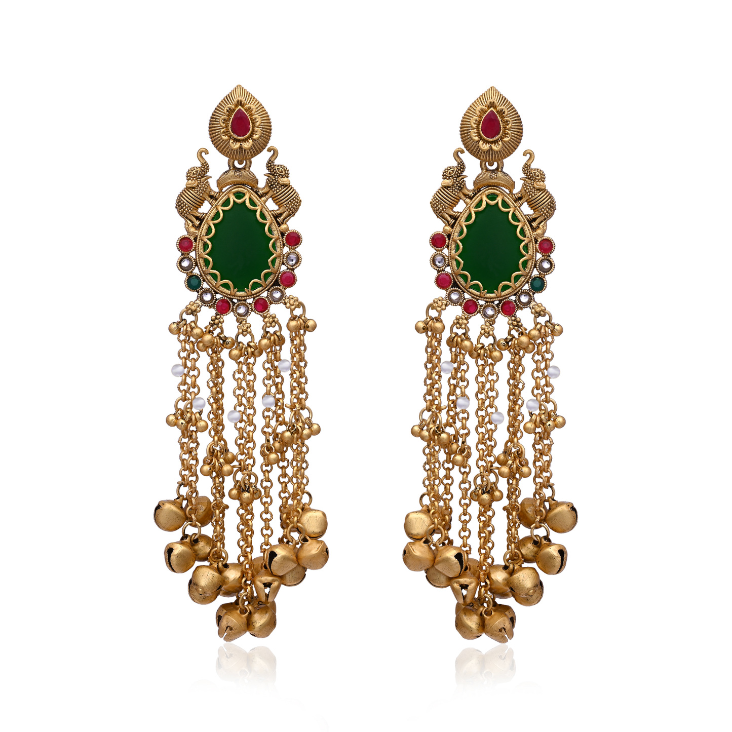 Long Green Maroon Stone Jhumka