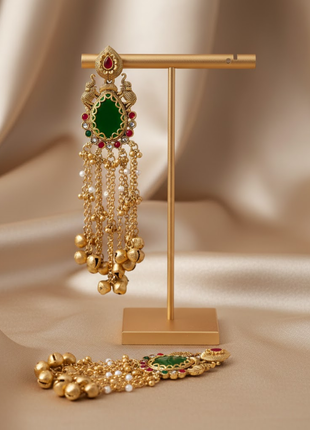 Long Green Maroon Stone Jhumka Earrings By 2wist Designs