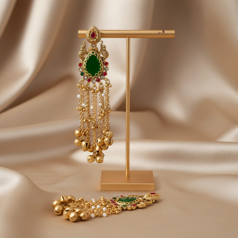 Long Green Maroon Stone Jhumka Earrings By 2wist Designs