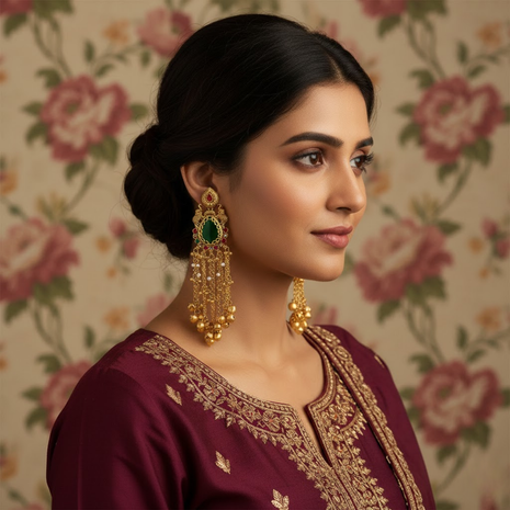 Long Green Maroon Stone Jhumka Earrings By 2wist Designs