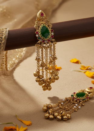 Long Green Maroon Stone Jhumka Earrings By 2wist Designs