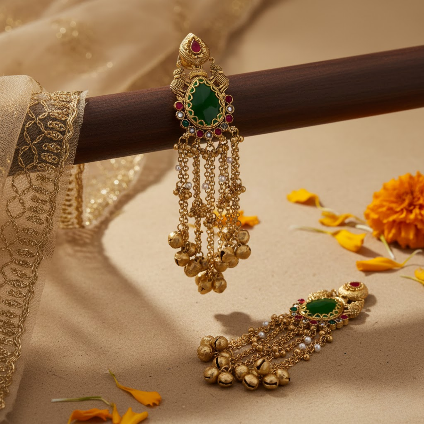 Long Green Maroon Stone Jhumka