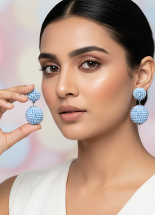 Sky Blue Beaded Geometric Drop Earrings By 2wist Designs