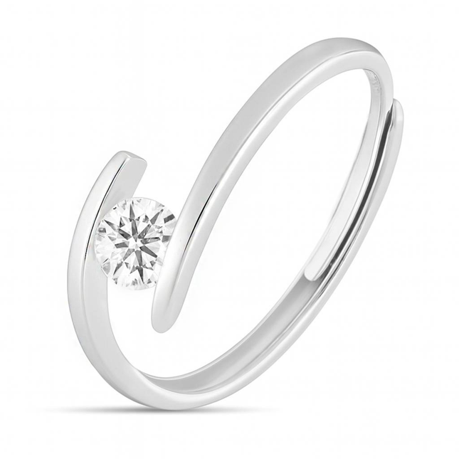 Minimal Open Solitaire CZ Ring in Silver Finish