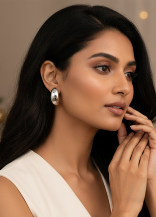 White Tone Plating High Polished Minimalist Thick Half Hoop Stud Fashion Jewellery By 2wist Desings