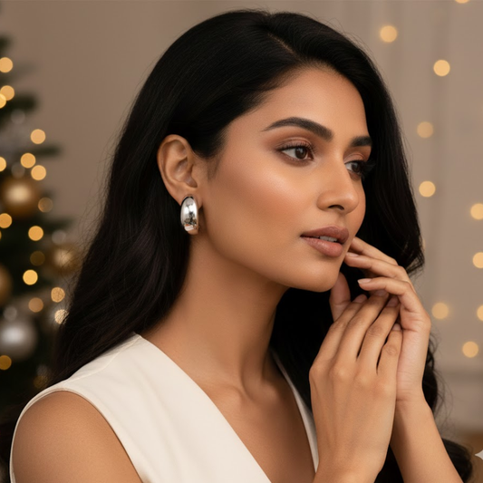 White Tone Plating High Polished Minimalist Thick Half Hoop