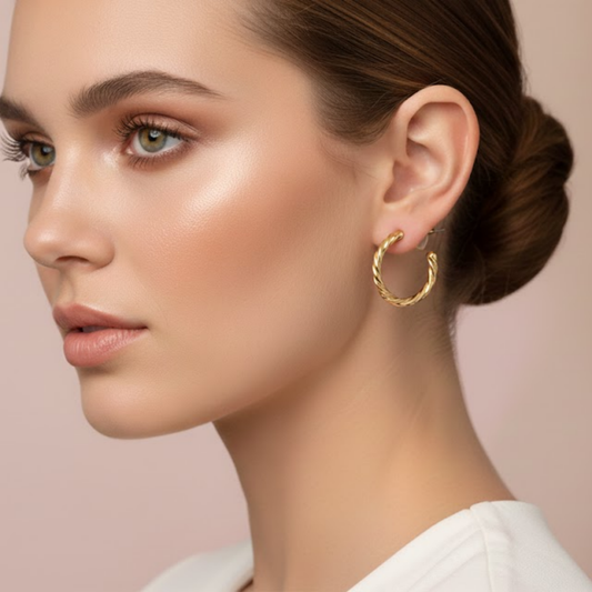 Chunky Rope Hoop Earrings Gold Tone